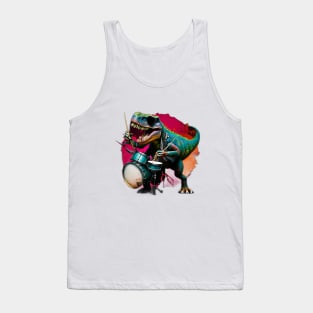 T-Rex Playing Drum Set Tank Top